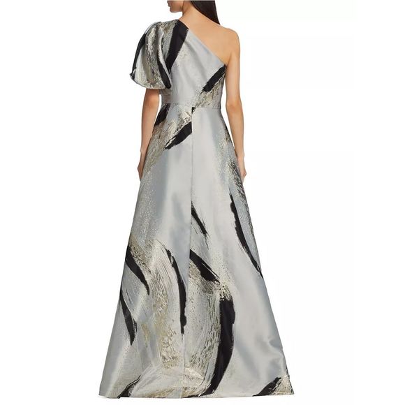 Teri Jon by Rickie Freeman Asymmetric Abstract Jacquard Gown - Picture 4 of 10